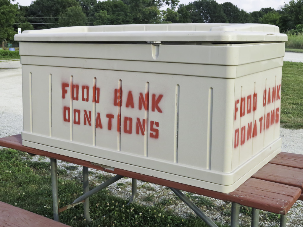 a box with food bank donations in a community